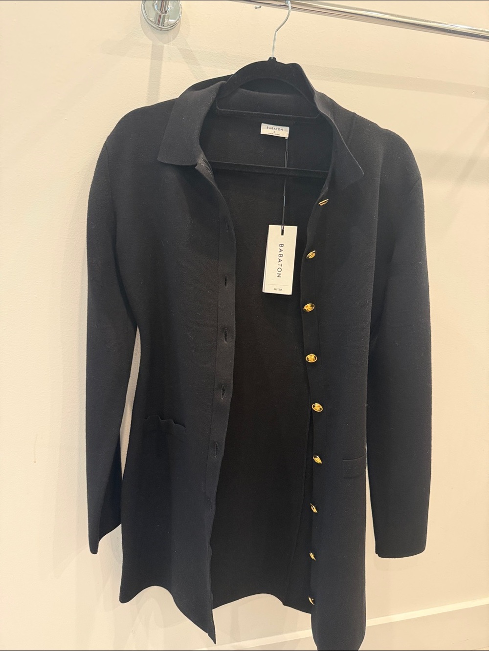 Babaton Black Knit Dress with Gold Buttons